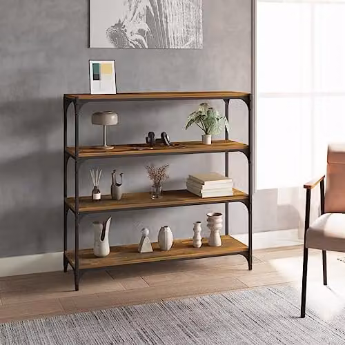 vidaXL Revera Book Cabinet in Smoked Oak and Brown, W/D/H: 100 x 33 x 100 cm