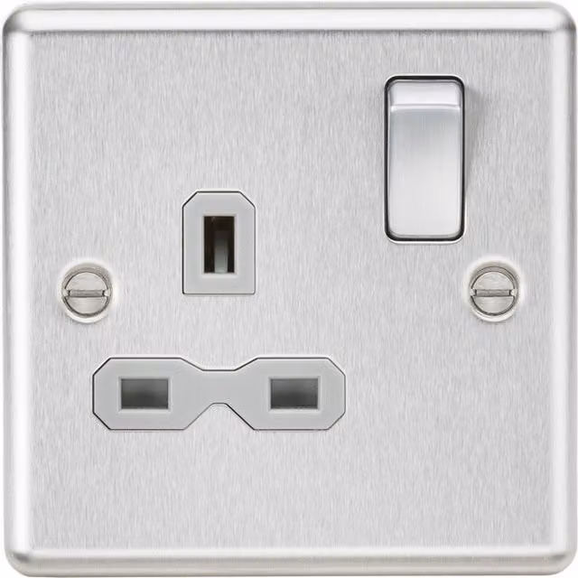 Knightsbridge 13A 1G DP Switched Socket with Grey Insert, Rounded Edge Brushed Chrome