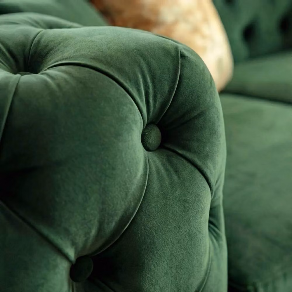 Sofaya Monaco 4 Seater Chesterfield U-Shaped Chaise Sofa in Green Velvet – 2