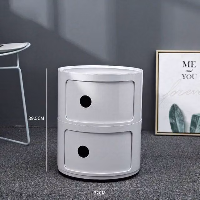 FLAVORA White 2-Tier Cylindrical Round Freestanding Storage Cabinet with Sliding Doors – 1