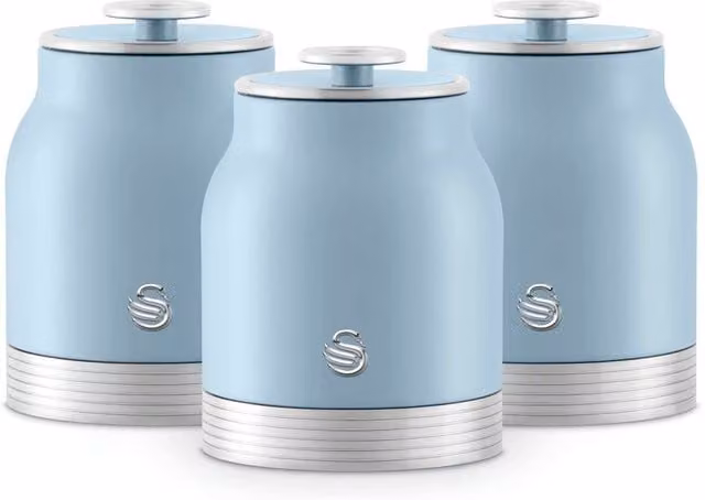 Swan Retro Revive 3 Piece Metal Canister Set in Black and Blue