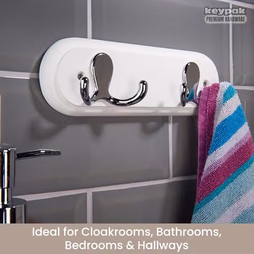 keypak Wall Mounted Robe and Coat Rack with 2 Double Hooks in White – 2