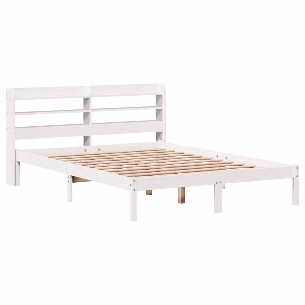Berkfield Home White Solid Wood Pine Bed Frame with Side Compartments W/D/H: 135 x 190 cm – 2