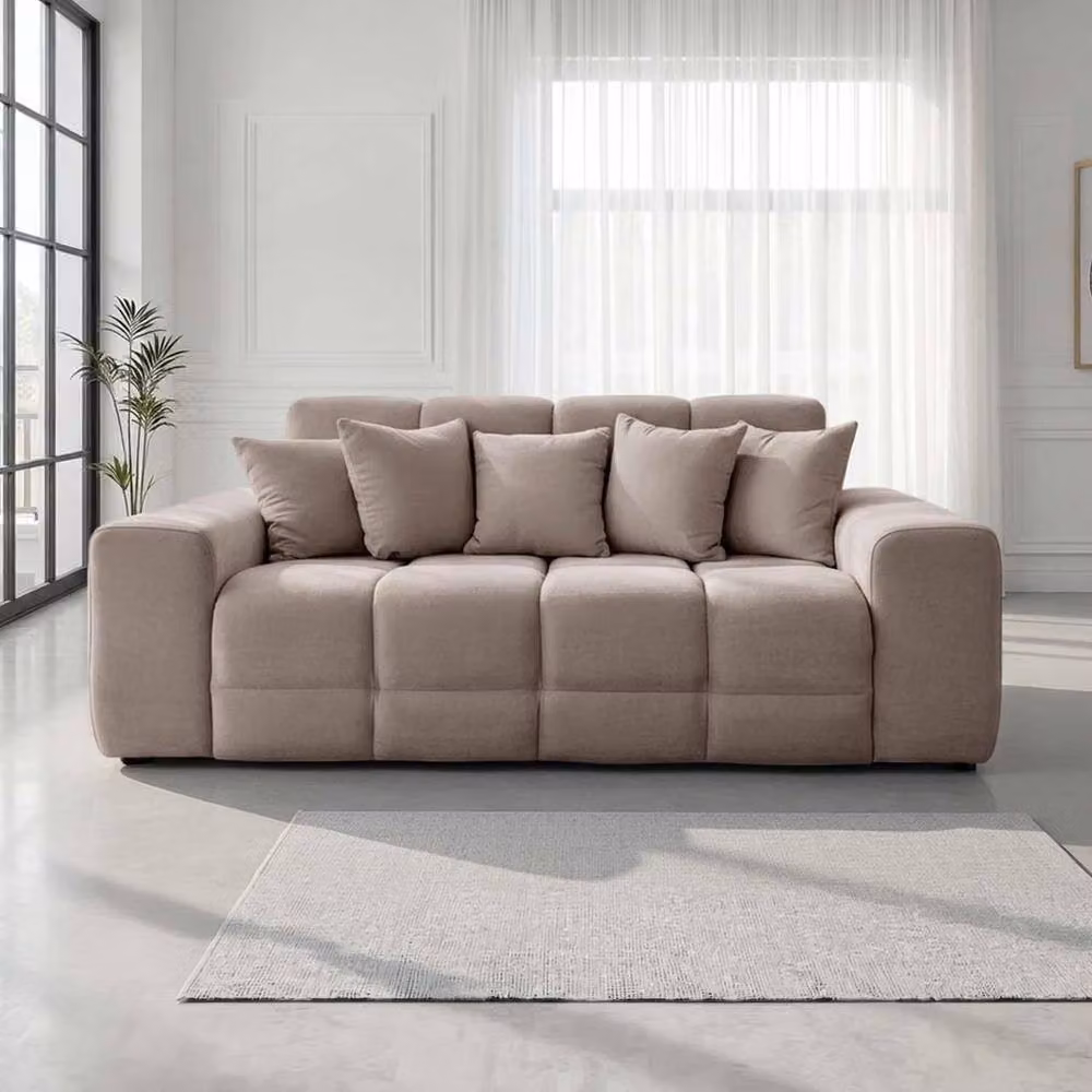 Furnishings For Less UK Jenson Beige Plush Velvet 3 + 2 Seater Sofa Set with Deep Seats and Scatter Cushions – 2