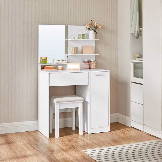 VASAGLE Modern Vanity Dressing Table with Mirror and Storage in White