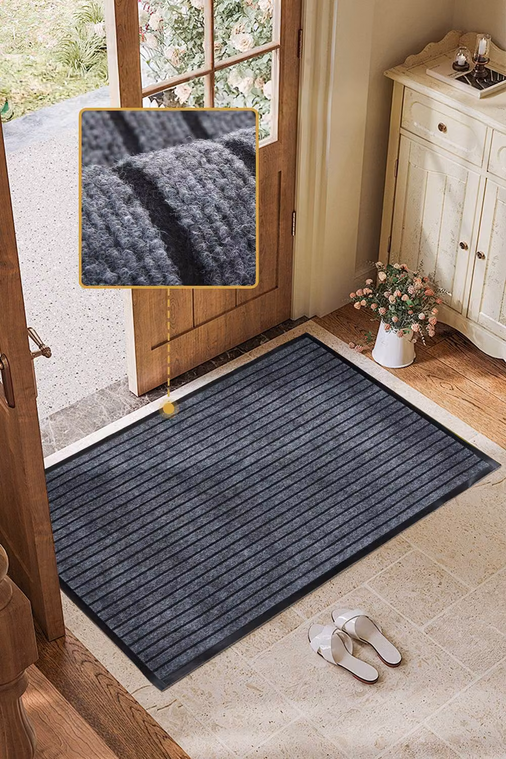 Living and Home Rectangular Non-Slip Striped PVC Entryway Doormat in Grey, W: 100 cm, D: 80 cm – 3