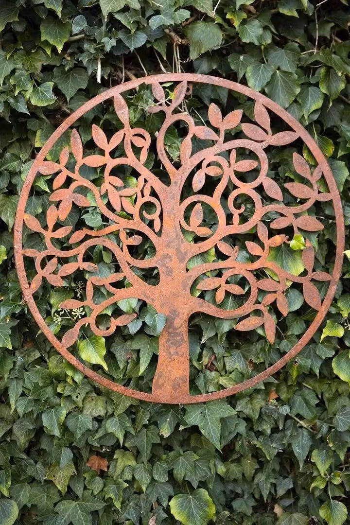 F&G Supplies Inspirational Gifting Rustic Round Floral Metal Garden Wall Plaque, Brown, Diameter: 60 cm – 2