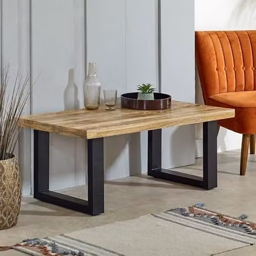 Indian Hub Surrey Coffee Table in Brown Solid Mango Wood and Metal, W: 115 cm, D: 60 cm, H: 45 cm – 2