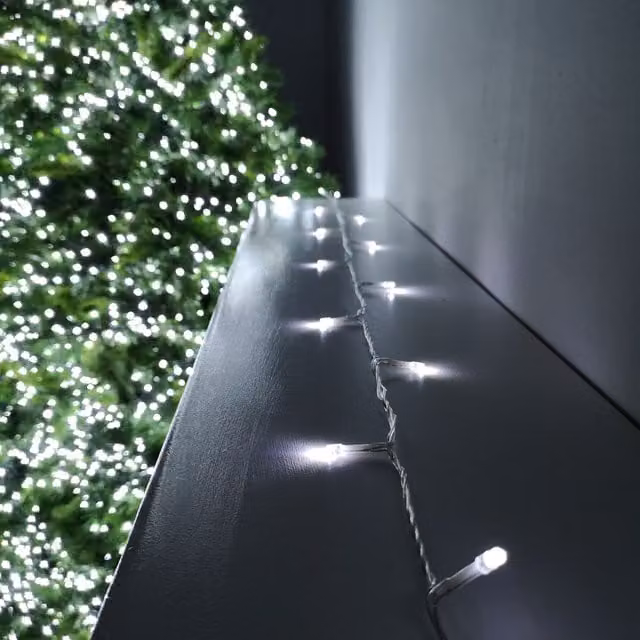 Premier Decorations 5m Cool White Battery Operated Multi Function LED Outdoor Christmas Lights with Timer and Clear Cable