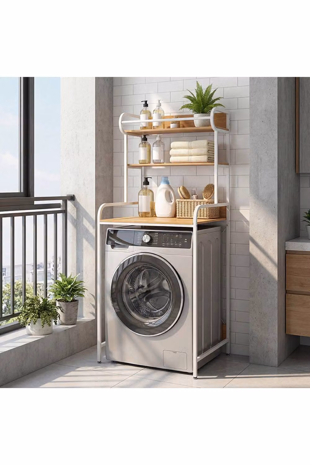 Living and Home 3-Tier Freestanding Over-The-Toilet Storage Rack in Light Oak – 2