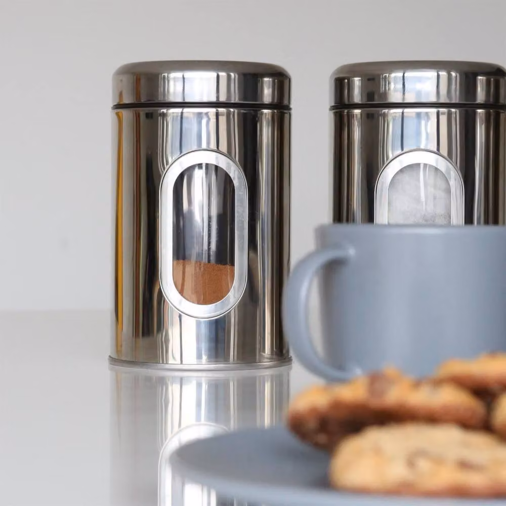 Havendro 3 Pack Airtight Stainless Steel Tea, Coffee and Sugar Canisters with Window in Metallic Silver – 2