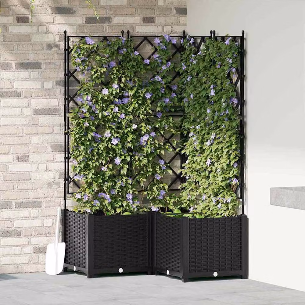 Berkfield Home Garden Planter with Trellis, 3 Piece Set, Black, W/D/H: 80 x 80 x 143 cm – 2