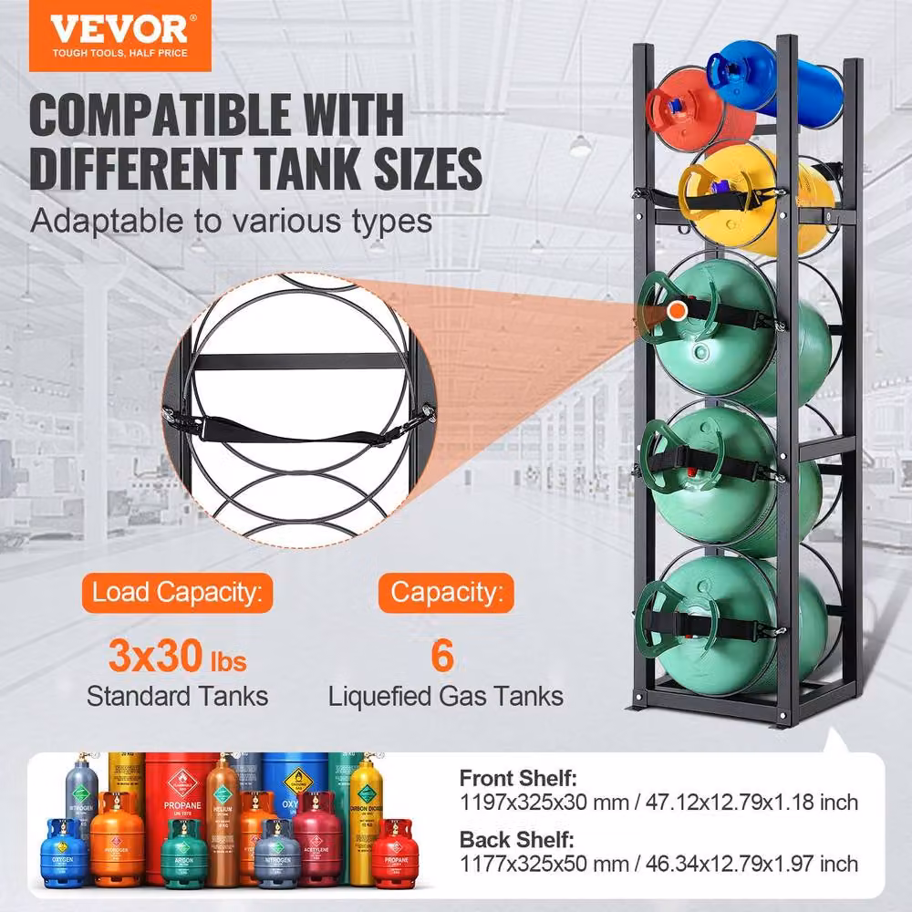 VEVOR Black Steel Freestanding Refrigerant Tank Rack with 3 x 30lbs Capacity – 2