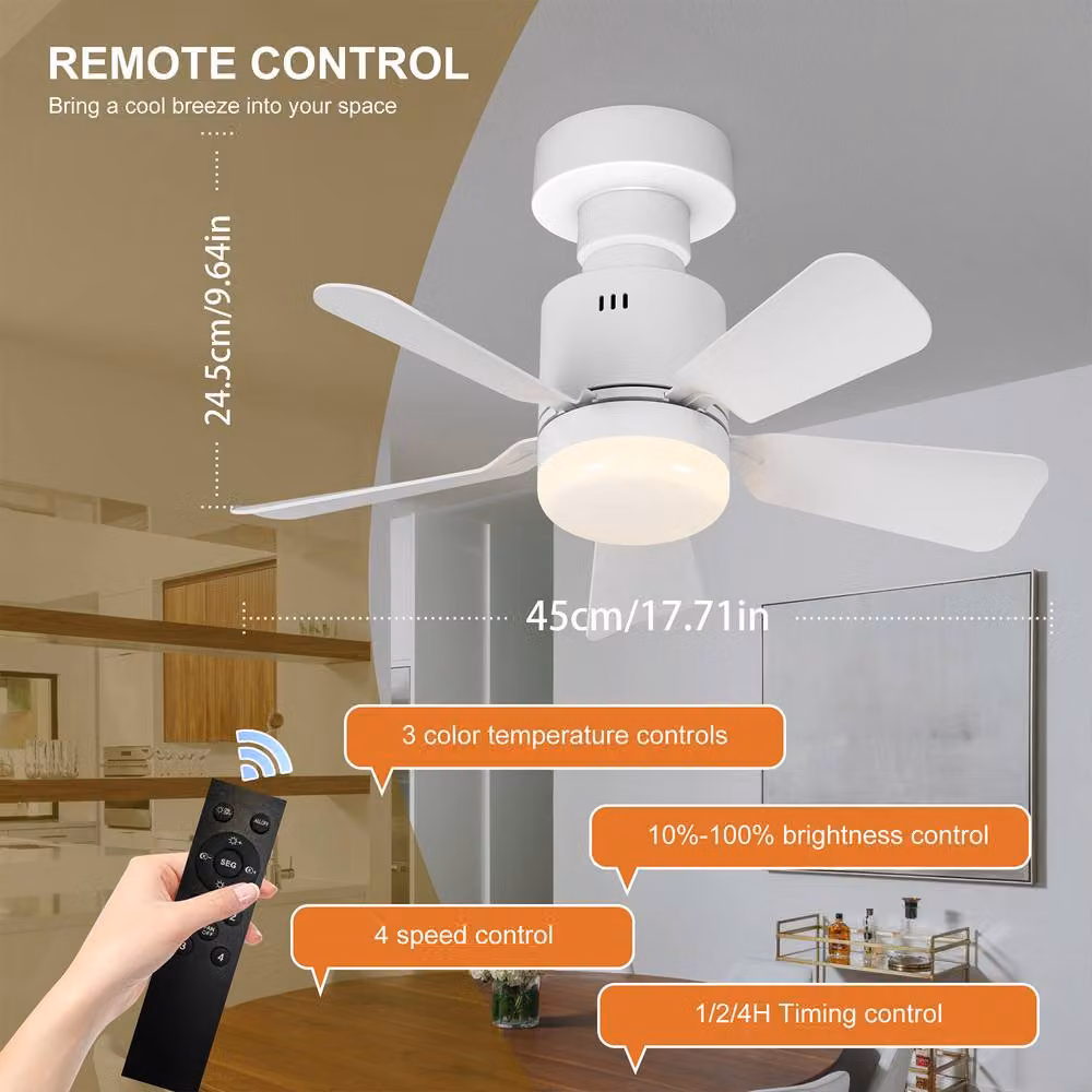NIVOR E27 Socket LED Ceiling Fan Light in White, Dimmable with Remote Control and 4 Speeds, Diameter: 45 cm – 2