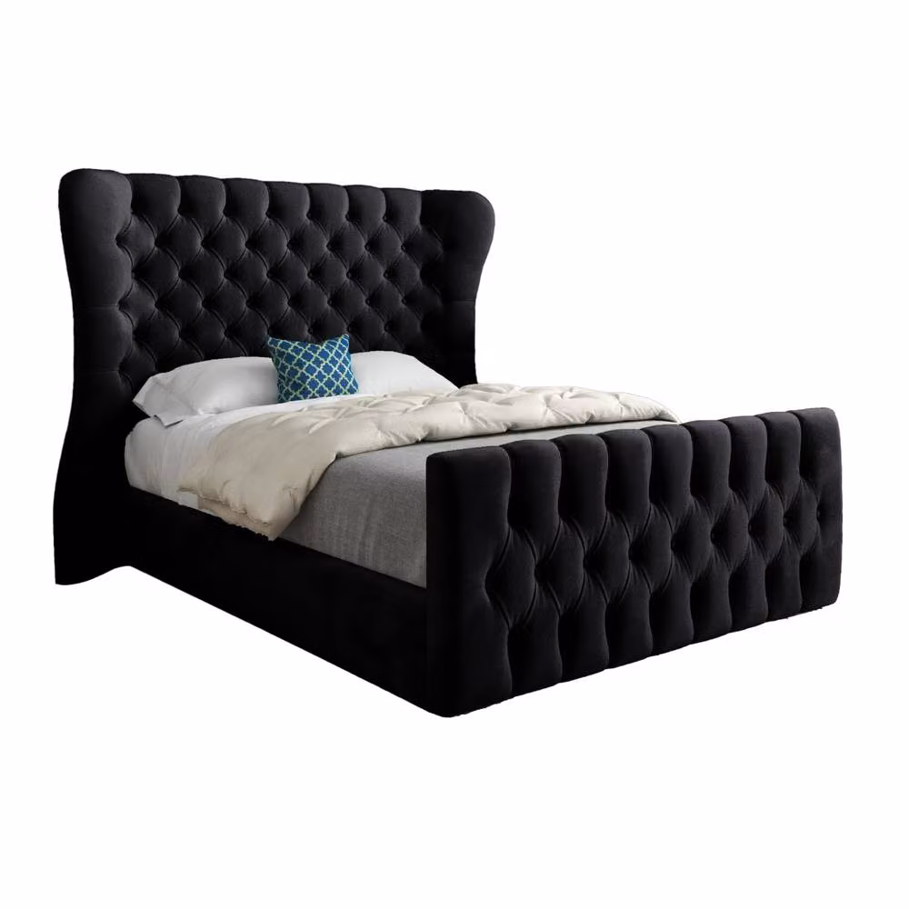 KDMD Zelah Wide Curved Black Soft Velvet Designer Bed Frame, Single, W/D/H: 90 x 200 cm – 2