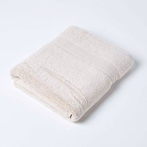 Homescapes Luxury Supima Cotton Bath Sheet in Beige, 550 GSM, Fluffy and Plain