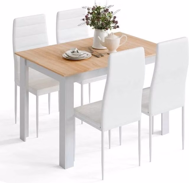 FORGEVIO Mondeer 5-Piece Oak Dining Table and Chair Set in Light Oak with Beige Chairs – 1