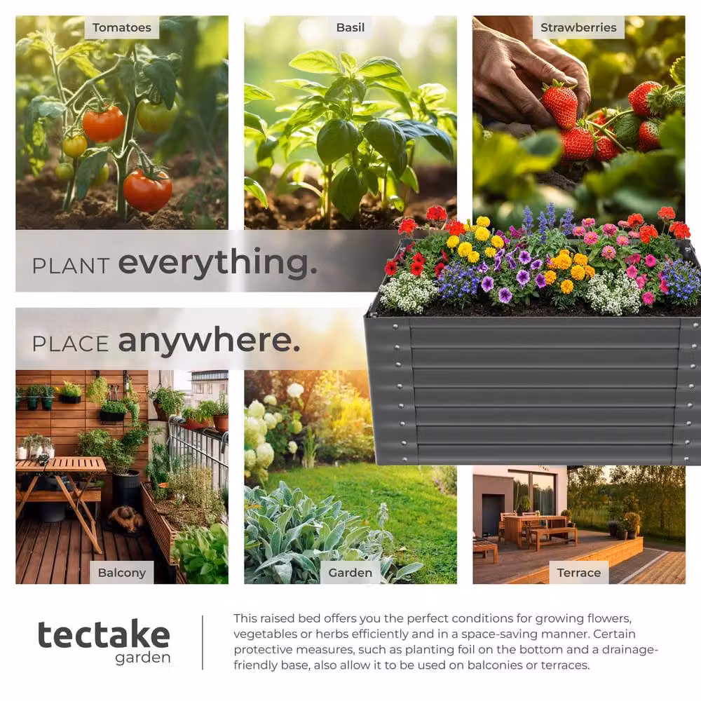 tectake Salvia Raised Garden Bed in Grey Galvanised Steel, W/D/H: 120 x 90 x 62 cm – 5