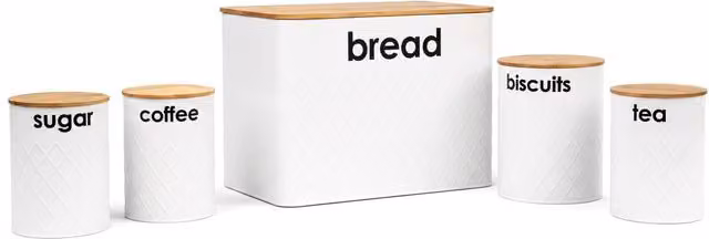 Crystals White 5 Piece Kitchen Storage Set with Bread Bin and Airtight Leakproof Canisters