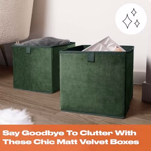 OHS Set of 4 Matte Velvet Foldable Cube Storage Boxes, Green, W/D/H: 27.0 x 27.0 x 27.0 cm – 2