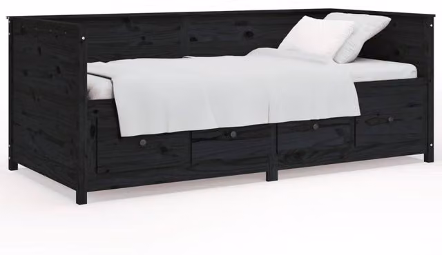 Berkfield Home Rustic Black Solid Wood Pine Day Bed with Drawers W/D/H: 90 x 200 cm – 1