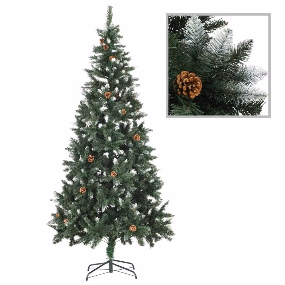 Berkfield Home Artificial Green Christmas Tree with Pine Cones and White Glitter, Height: 210 cm – 2
