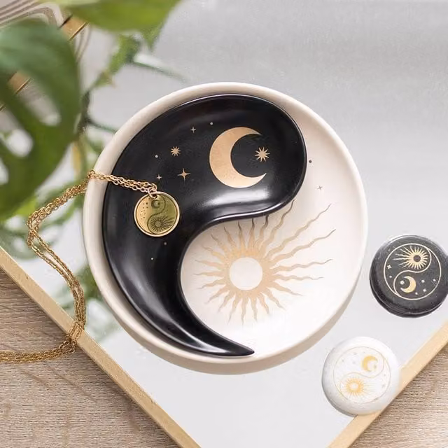 Uniqueful Yin Yang Abstract Ceramic Stacking Trinket Dish in Black and Multicolour – 1