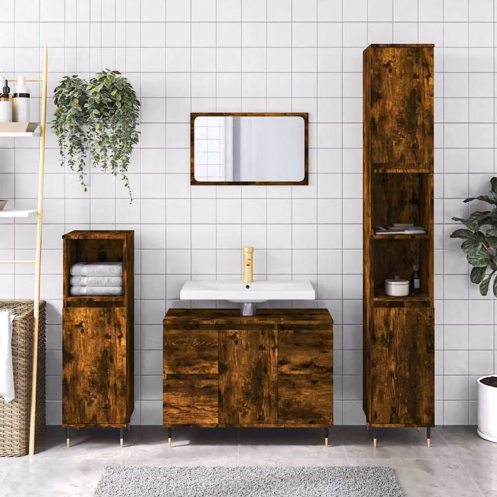 Berkfield Home Modern Smoked Oak Bathroom Cabinet in Brown, W/D/H: 80 x 33 x 60 cm – 1