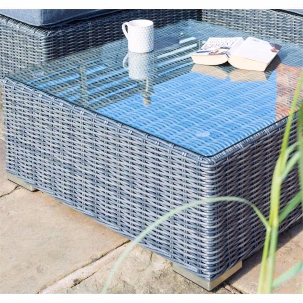 Cheshire 4 Seater L-Shape Garden Lounger Set in Mid Grey Weave with Scatter Cushions – 3