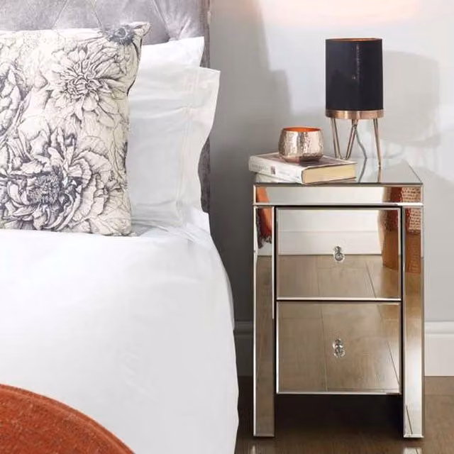 Birlea Seville 2 Drawer Mirrored Bedside Table in Silver and White
