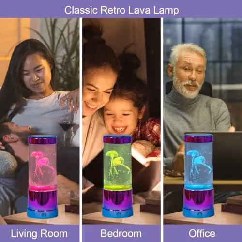 Global Gizmos 55219 Multi-Coloured Jellyfish Lamp with Colour Changing RGB LEDs and Calming Sensory Effect – 8