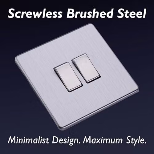 Varilight Double Rocker 2-Way Light Switch in Screwless Brushed Steel, Silver – 3