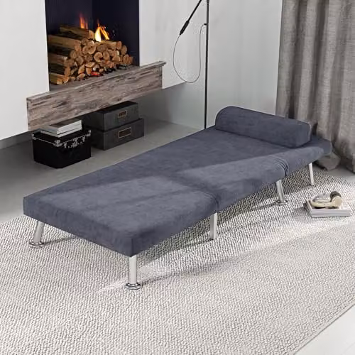 HOMCOM 3-in-1 Velvet Single Sofa Chair Bed with Armrests, Charcoal Grey – 8