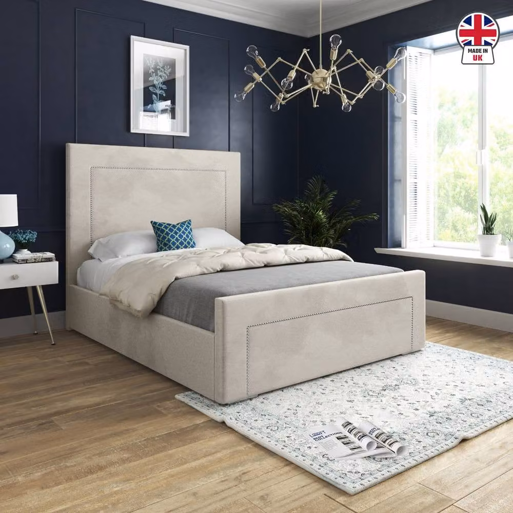 KDMD Macclesfield Upholstered Designer Bed Frame in Beige Soft Velvet, Size: Super King, W/D/H: 200 x 137 x 189 cm – 3