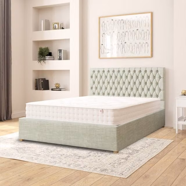 Aspire Chesterfield Upholstered Ottoman Storage Bed in Green Fabric, 180 x 200 cm