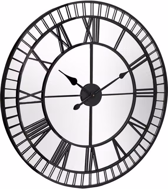 Charles Bentley Windermere Mirrored Skeleton Wall Clock, Black, Diameter: 90 cm