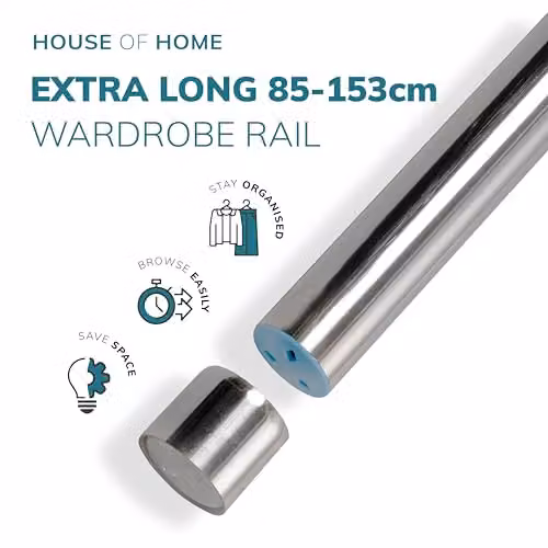 Direct Online Houseware Extendable Stainless Steel Wardrobe Rail in Silver, Adjustable 85-153 cm, Max Load 100 kg – 2