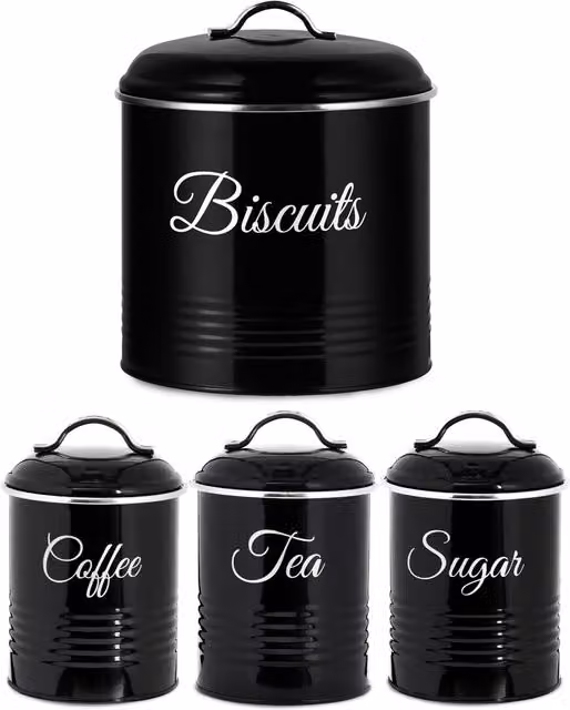 Innoteck Airtight Metal Canister and Biscuit Tin Set in Black