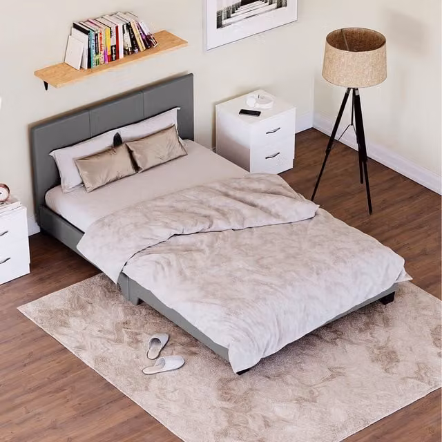 Vida Designs Lisbon Faux Leather Bed in Grey, Small Double, W/D/H: 125 x 120 x 200 cm