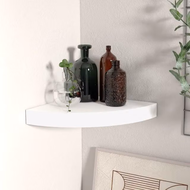 Berkfield Home White Floating Corner Shelf, W/D/H: 25 x 25 x 3.8 cm