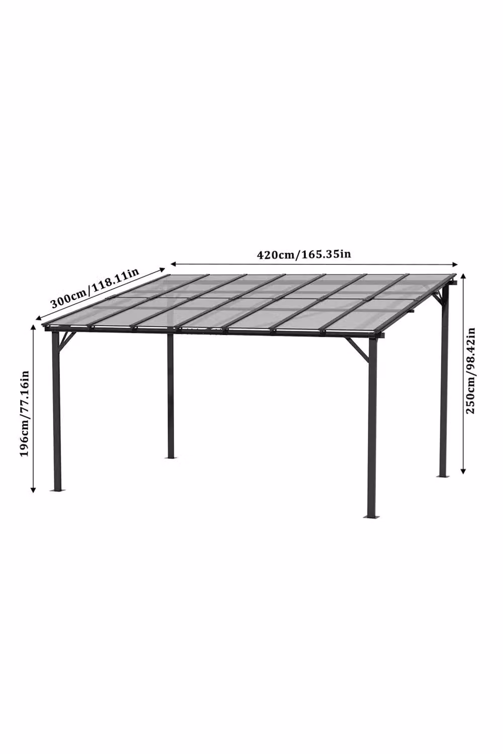 Living and Home Modern Metal Wall-Mounted Lean-to Outdoor Patio Canopy in Grey, W/D/H: 420 x 300 x 250 cm – 4