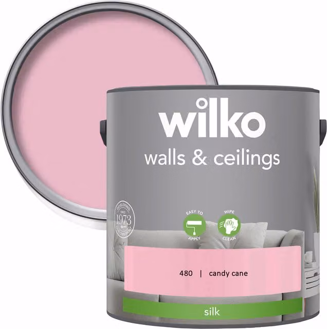 wilko Walls and Ceilings Silk Emulsion Paint Candy Cane Red and Pink, 2.5 l