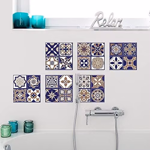 Walplus Royal Tiles Removable Self-Adhesive Wall Stickers, Mediterranean Geometric Vinyl Decals, 12 pcs, W/D/H: 20 x 20 x 20 cm