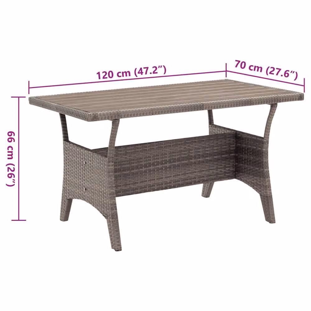 Berkfield Home Grey Poly Rattan Garden Table W/D/H: 120 x 70 x 66 cm – 5