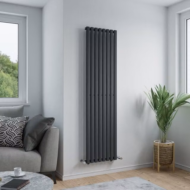 Agadon Solo Oval Tube Vertical Designer Radiator in Anthracite Grey, Width: 48 cm