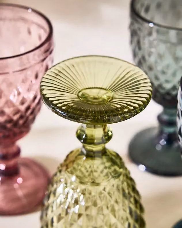 Dibor Set of 4 Multicolour Diamond Embossed Wine Glasses, 340ml per glass – 6