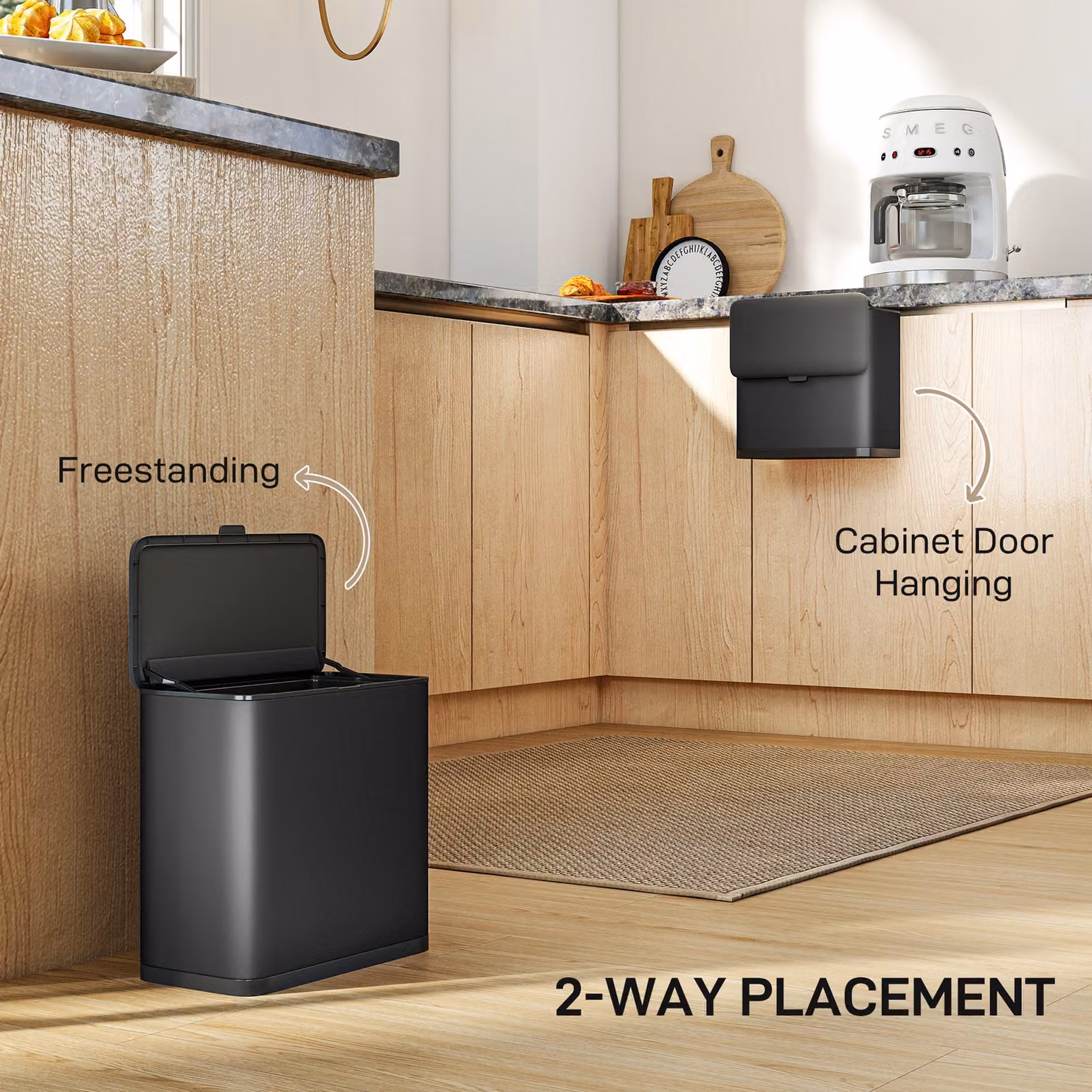 HOMCOM 8L Hanging Kitchen Bin with Flip Lid and Removable Inner Bucket, Stainless Steel, Silver and Black – 4