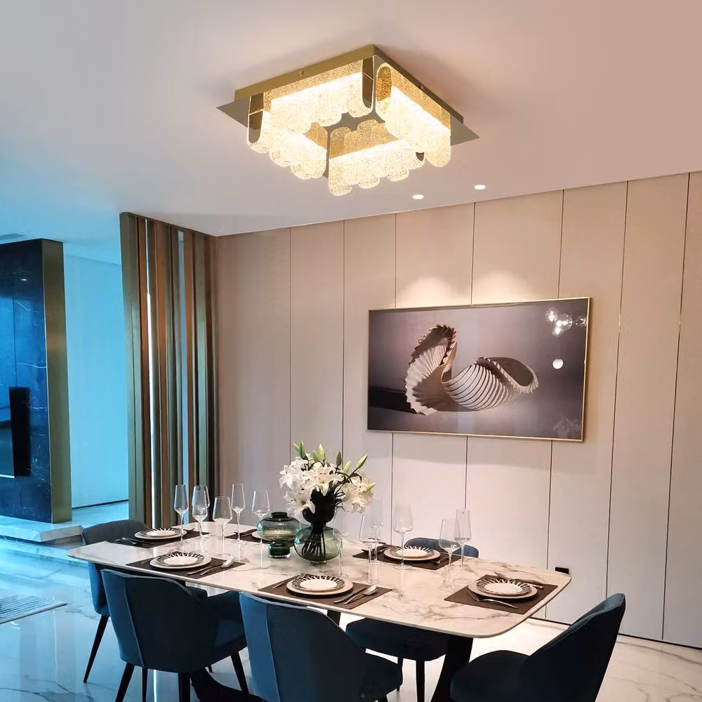 NIVOR 4-Light LED Flush Mount Ceiling Fixture with Gold and Transparent Acrylic Shade, Diameter: 32 cm – 4