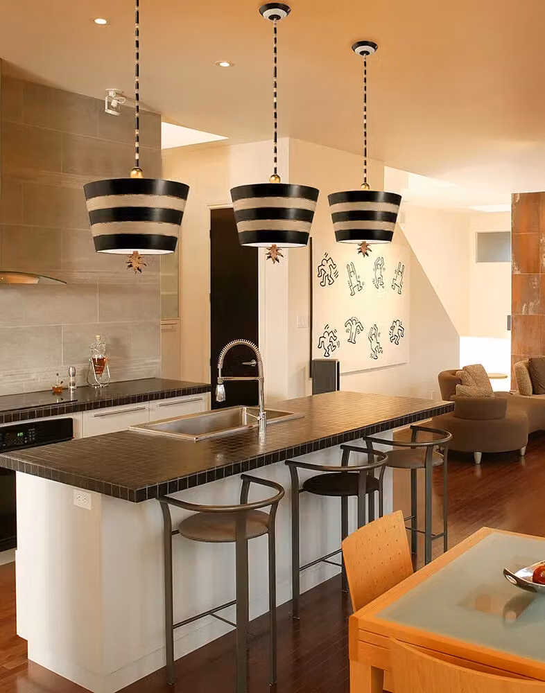 Loops Modern Cylinder Pendant Light Fitting in Black and White with LED E27 Bulb – 2