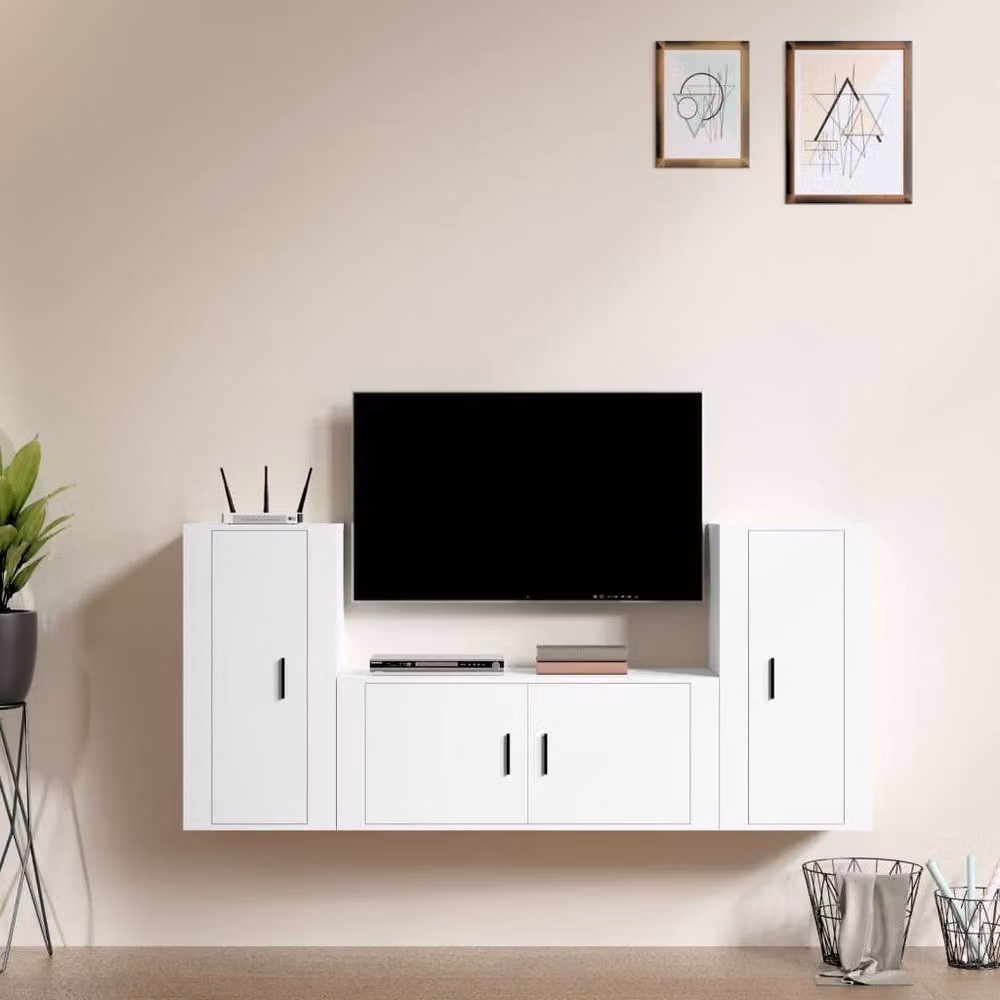 Berkfield Home Classic 3 Piece White Engineered Wood TV Cabinet Set for your Living Room – 2